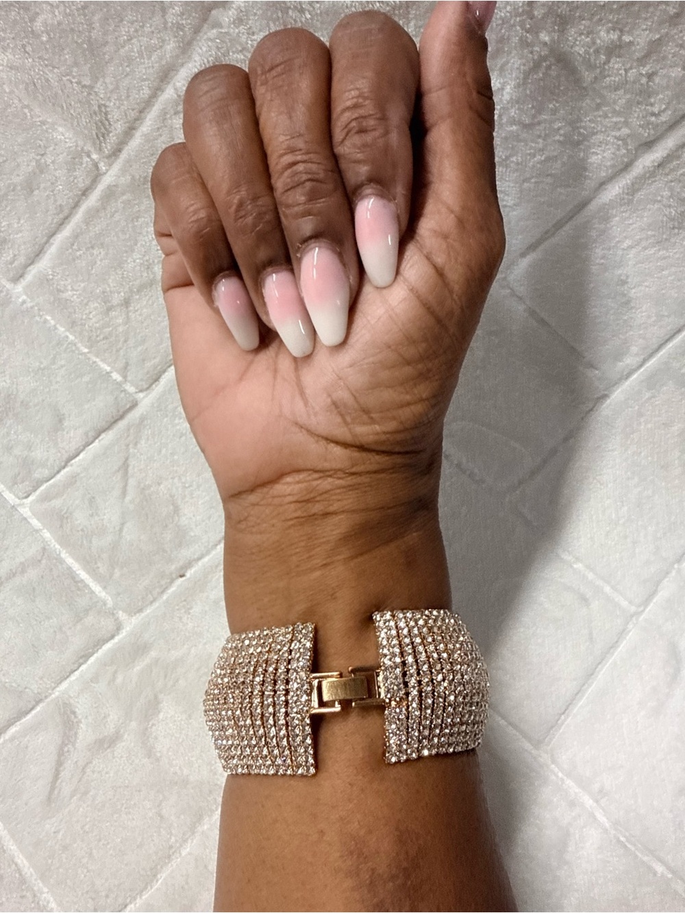 Rhinestone Wide Cuff Bracelet - Champagne Crystal - Picture 2 of 5